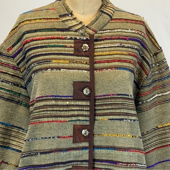 VINTAGE multicolor tapestry jacket blazer long sleeve button front earthy hippie - Picture 7 of 12